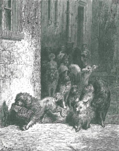 Le Chien qui Porte à Son Cou Le Dîné de Son Maître de Jean de La Fontaine dans Les Fables - Gravure de Gustave Doré - 1876