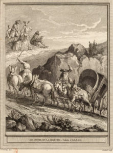 Le Coche et La Mouche de Jean de La Fontaine dans Les Fables - Gravure par René Gaillard d'après un dessin de Jean-Baptiste Oudry - 1759