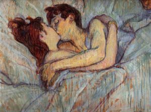 Mon Bras Pressait Ta Taille Frêle... de Victor Hugo dans Les Contemplations - Peinture de Henri de Toulouse-Lautrec - Dans le lit, le baiser - 1893
