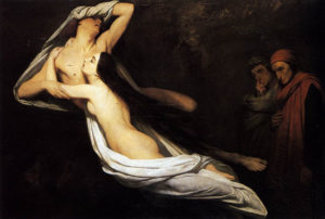 N'Envions Rien de Victor Hugo dans Les Contemplations - Peinture de Ary Scheffer - Les ombres de Francesca da Rimini et de Paolo Malatesta apparaissent à Dante et Virgile - 1835