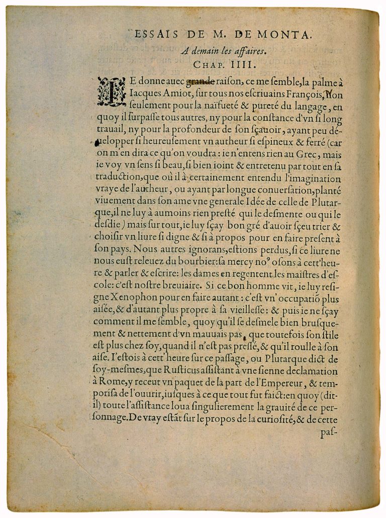 A Demain Les Affaires de Michel de Montaigne - Essais - Livre 2 Chapitre 4 - Édition de Bordeaux - 001