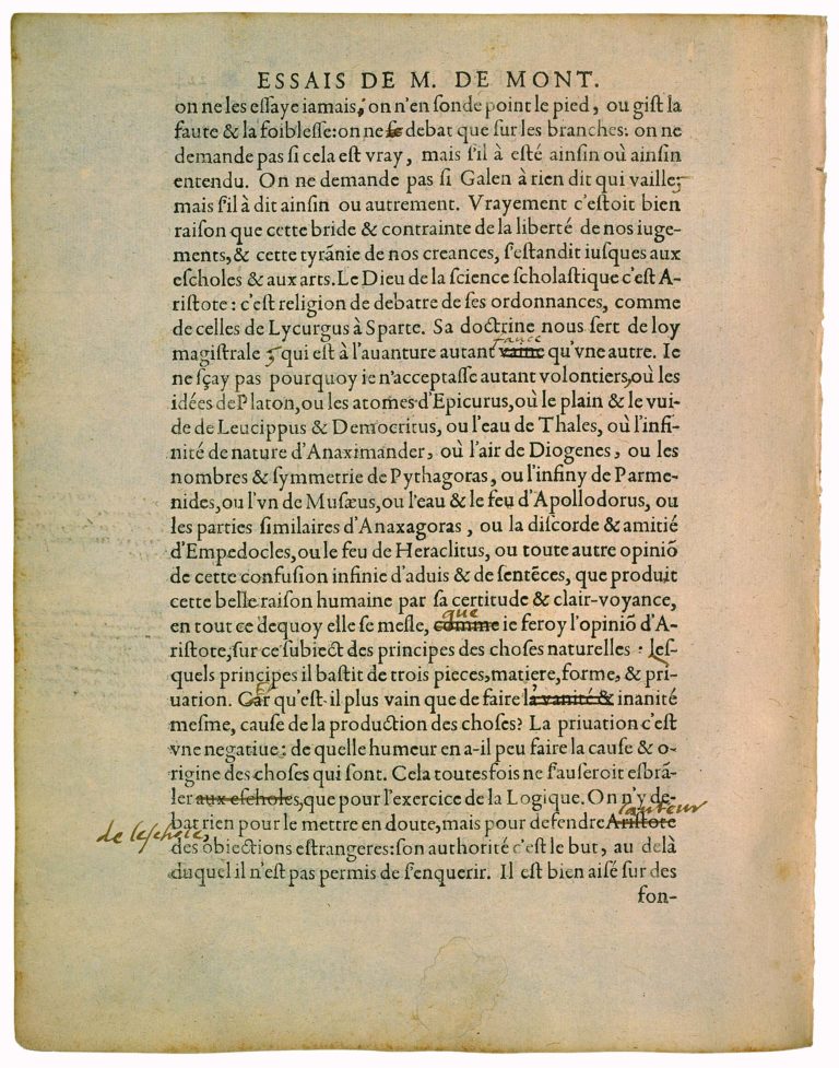 Apologie de Raimond Sebond de Michel de Montaigne - Essais - Livre 2 Chapitre 12 - Édition de Bordeaux - 099