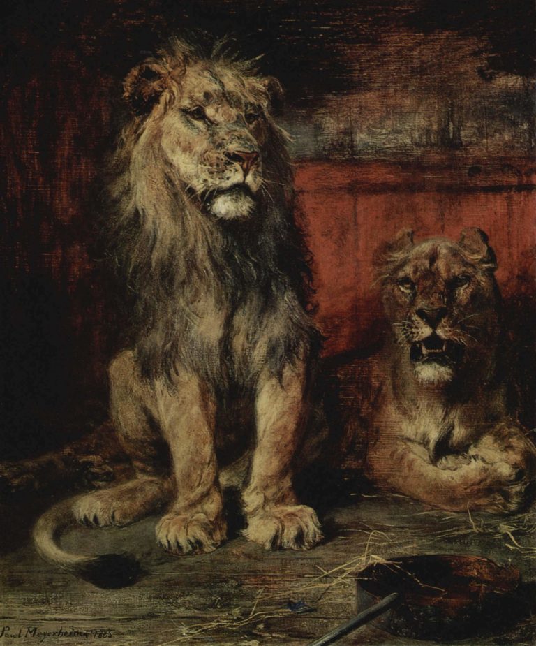 Baraques de La Foire de Victor Hugo dans Les Contemplations - Peinture de Paul Friedrich Meyerheim - Lions - 1885