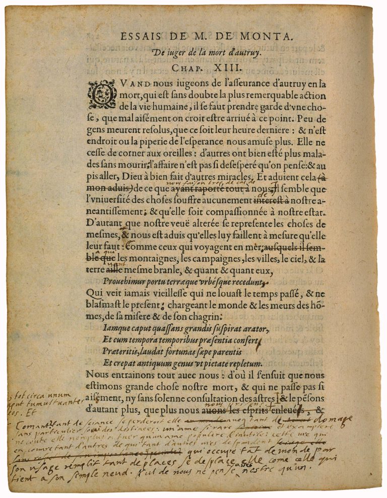 De Juger de La Mort d’Autruy de Michel de Montaigne - Essais - Livre 2 Chapitre 13 - Édition de Bordeaux - 001