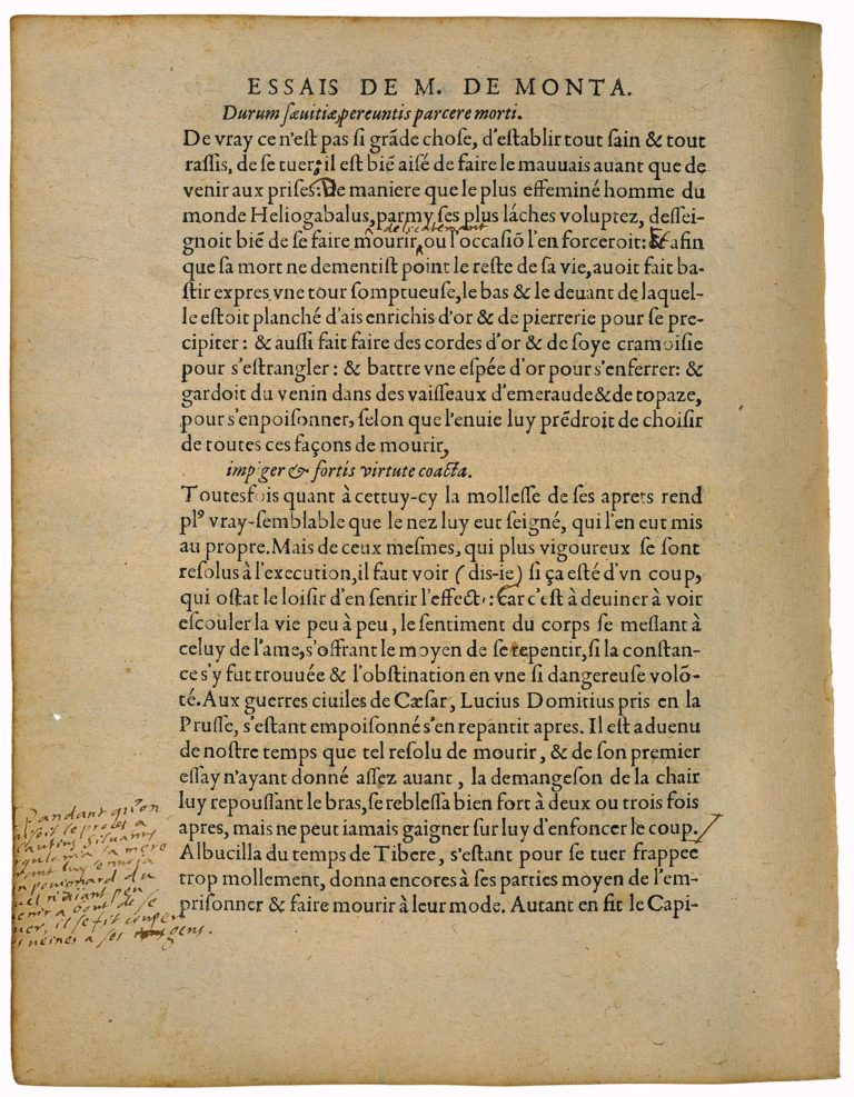 De Juger de La Mort d’Autruy de Michel de Montaigne - Essais - Livre 2 Chapitre 13 - Édition de Bordeaux - 003