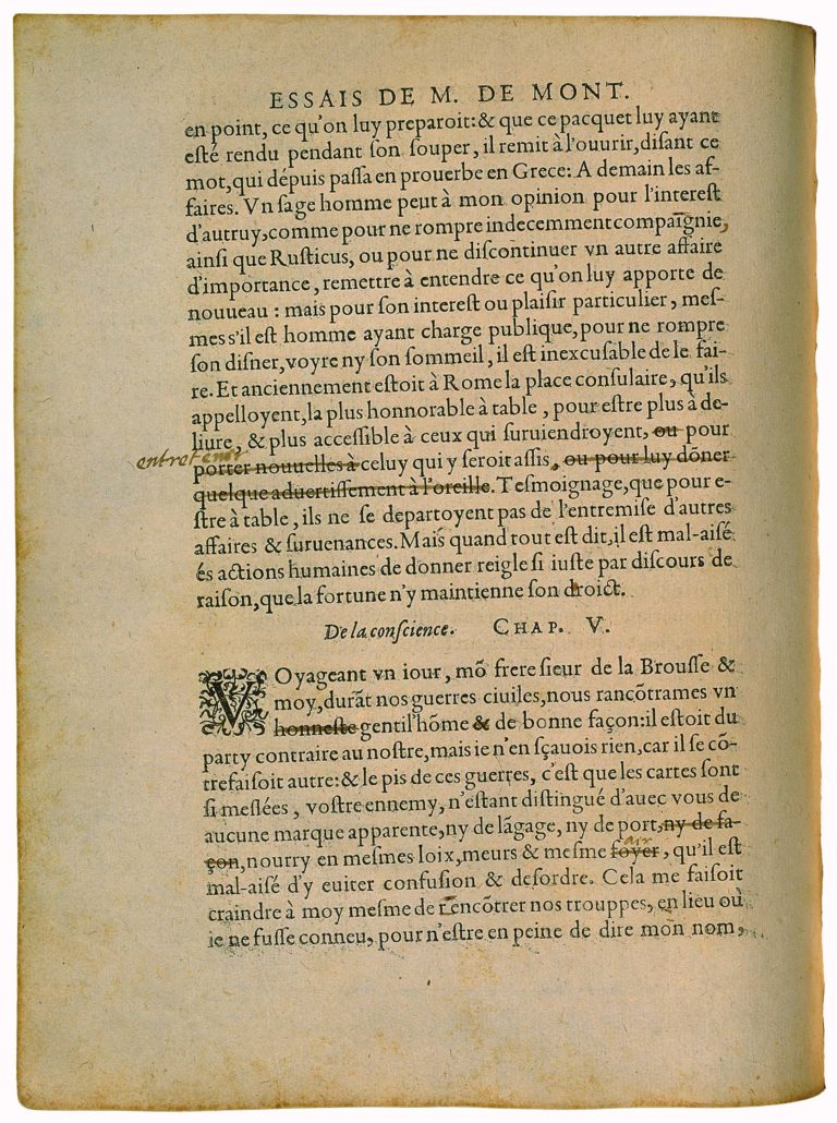 De La Conscience de Michel de Montaigne - Essais - Livre 2 Chapitre 5 - Édition de Bordeaux - 001