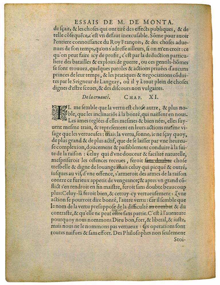 De La Cruauté de Michel de Montaigne - Essais - Livre 2 Chapitre 11 - Édition de Bordeaux - 001