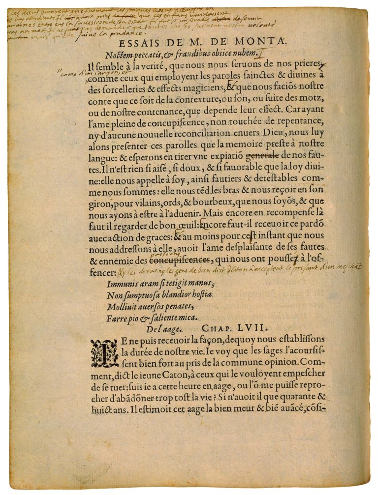 De l’Aage de Michel de Montaigne - Essais - Livre 1 Chapitre 57 - Édition de Bordeaux - 001