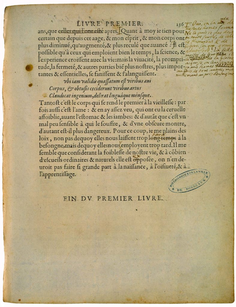 De l’Aage de Michel de Montaigne - Essais - Livre 1 Chapitre 57 - Édition de Bordeaux - 004