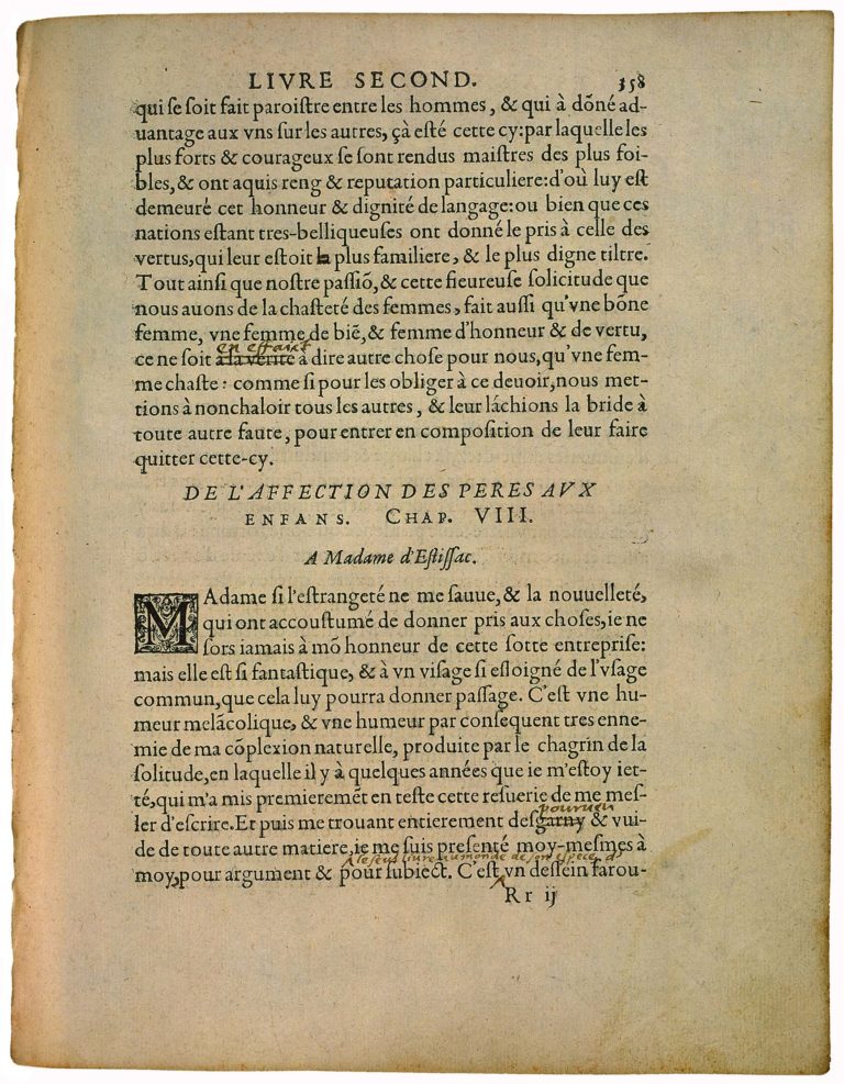 De l’Affection des Pères aux Enfants de Michel de Montaigne - Essais - Livre 2 Chapitre 8 - Édition de Bordeaux - 001