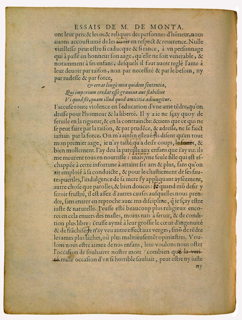 De l’Affection des Pères aux Enfants de Michel de Montaigne - Essais - Livre 2 Chapitre 8 - Édition de Bordeaux - 006