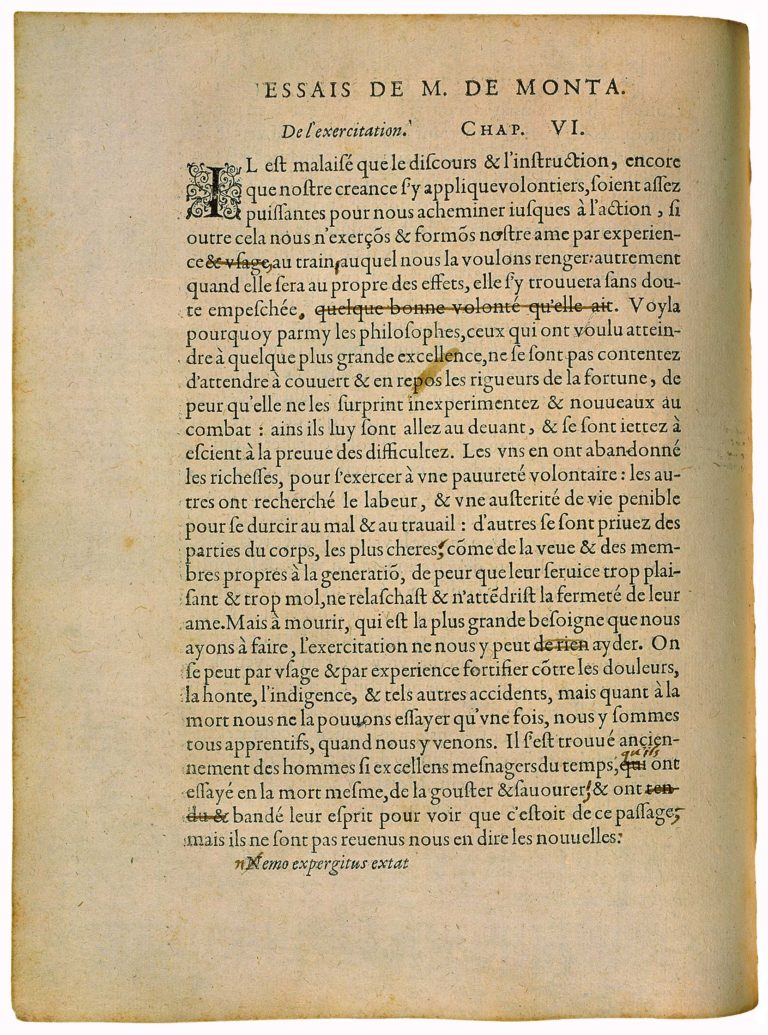 De l’Exercitation de Michel de Montaigne - Essais - Livre 2 Chapitre 6 - Édition de Bordeaux - 001