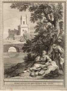 Démocrite et Les Abdéritains de Jean de La Fontaine dans Les Fables - Gravure par Louis-Simon Lempereur d'après un dessin de Jean-Baptiste Oudry - 1759