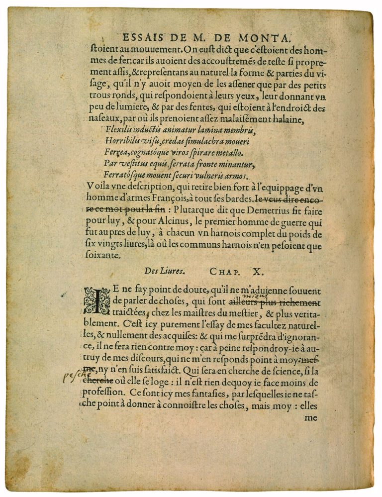 Des Livres de Michel de Montaigne - Essais - Livre 2 Chapitre 10 - Édition de Bordeaux - 001