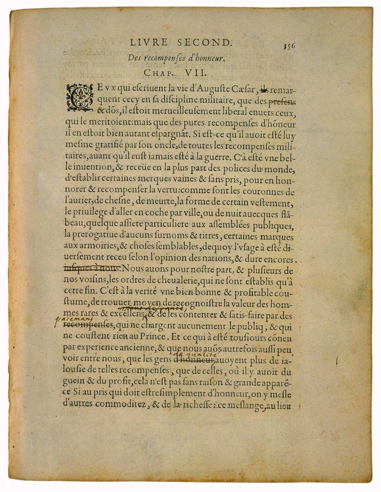 Des Recompenses d’Honneur de Michel de Montaigne - Essais - Livre 2 Chapitre 7 - Édition de Bordeaux - 001