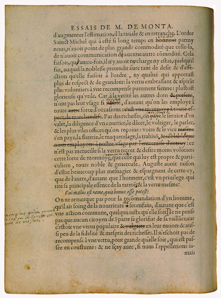 Des Recompenses d’Honneur de Michel de Montaigne - Essais - Livre 2 Chapitre 7 - Édition de Bordeaux - 002