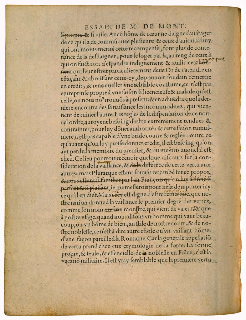 Des Recompenses d’Honneur de Michel de Montaigne - Essais - Livre 2 Chapitre 7 - Édition de Bordeaux - 004