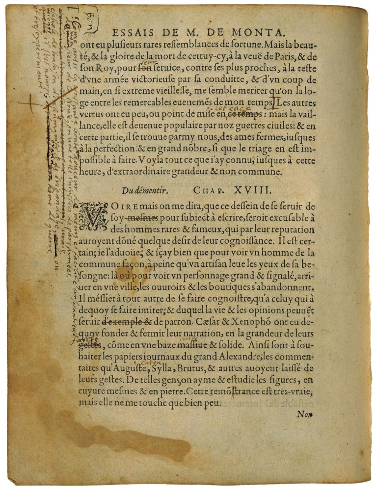 Du Démentir de Michel de Montaigne - Essais - Livre 2 Chapitre 18 - Édition de Bordeaux - 001