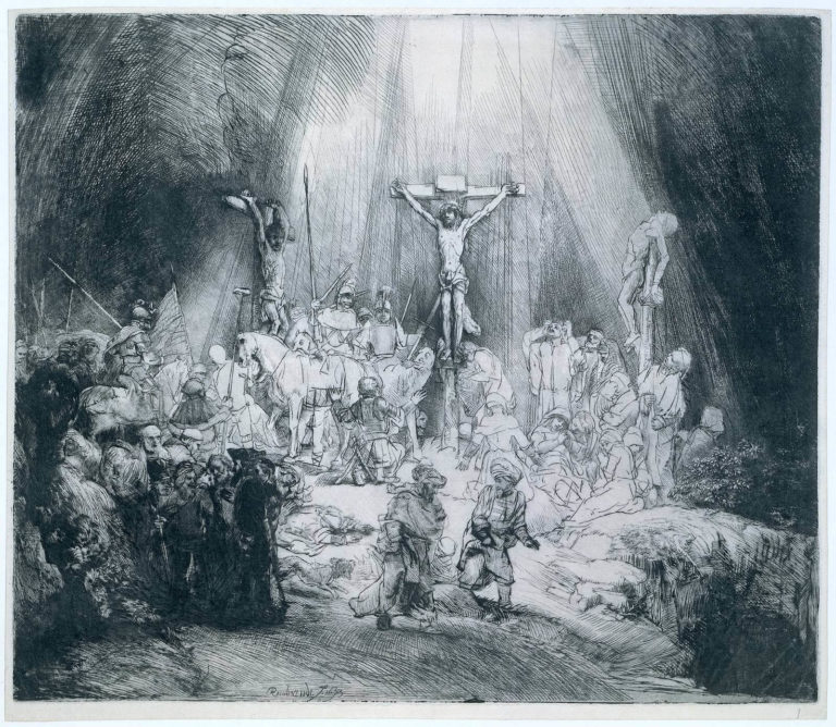 Écrit Au Bas d'Un Crucifix de Victor Hugo dans Les Contemplations - Dessin de Rembrandt - Les trois croix - 1653