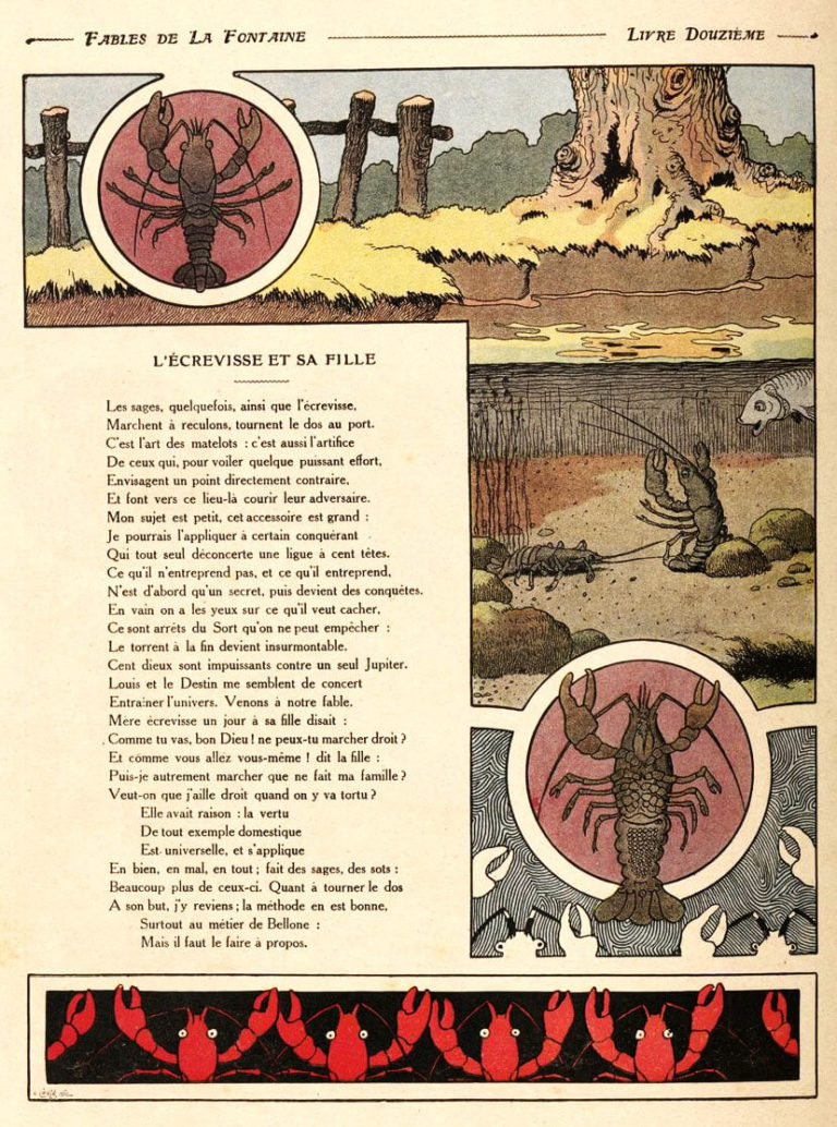 L'Écrevisse et Sa Fille de Jean de La Fontaine dans Les Fables - Illustration de Benjamin Rabier - 1906