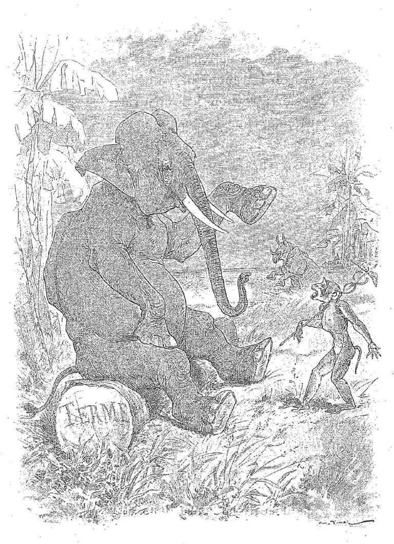L'Éléphant et Le Singe de Jupiter de Jean de La Fontaine dans Les Fables - Illustration de Auguste Vimar - 1897