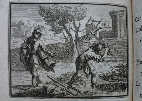 L'Enfouisseur et Son Compère de Jean de La Fontaine dans Les Fables - Illustration de François Chauveau - 1688