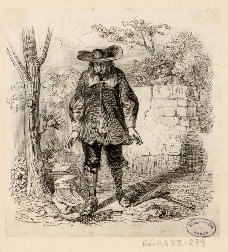 L'Enfouisseur et Son Compère de Jean de La Fontaine dans Les Fables - Illustration de Grandville - 1840