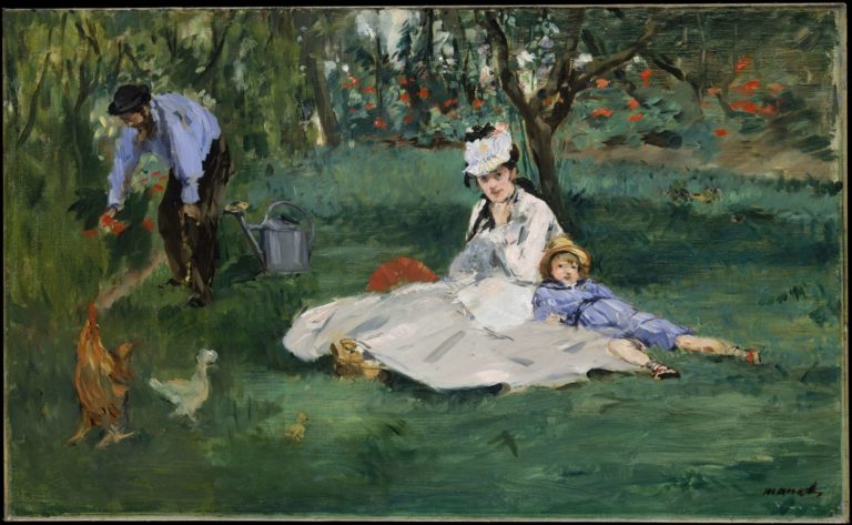 La Clarté du Dehors... de Victor Hugo dans Les Contemplations - Peinture de Édouard Manet - La famille Monet dans le jardin à Argenteuil - 1874