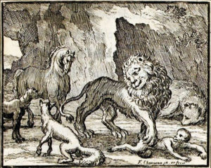 La Cour du Lion de Jean de La Fontaine dans Les Fables - Illustration de François Chauveau - 1688