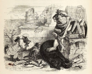La Cour du Lion de Jean de La Fontaine dans Les Fables - Illustration de Grandville - 1840