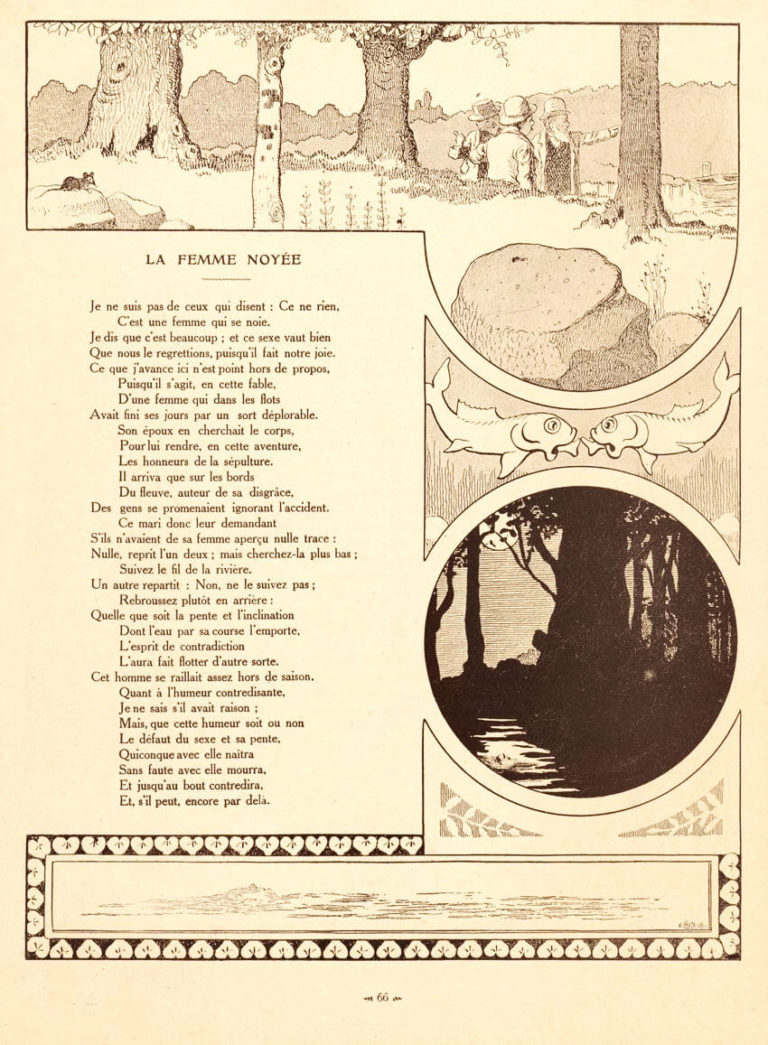 La Femme Noyée de Jean de La Fontaine dans Les Fables - Illustration de Benjamin Rabier - 1906