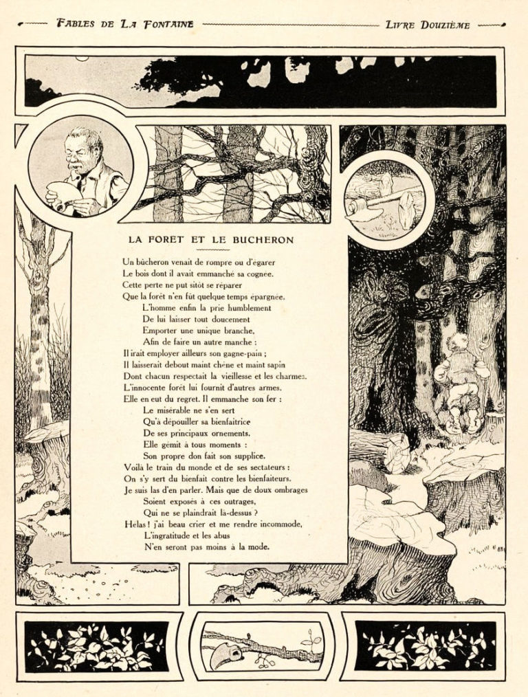 La Forêt et Le Bûcheron de Jean de La Fontaine dans Les Fables - Illustration de Benjamin Rabier - 1906