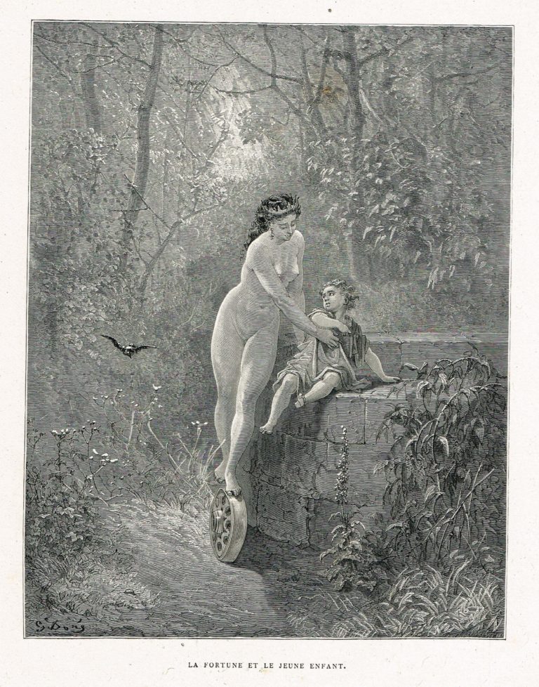 La Fortune et Le Jeune Enfant de Jean de La Fontaine dans Les Fables - Illustration de Gustave Doré - 1876