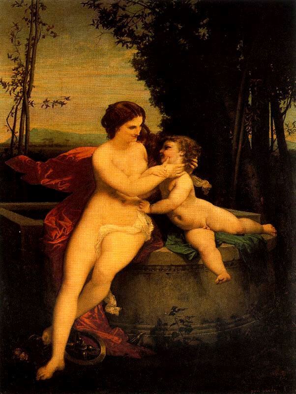 La Fortune et Le Jeune Enfant de Jean de La Fontaine dans Les Fables - Peinture de Paul Baudry - 1857