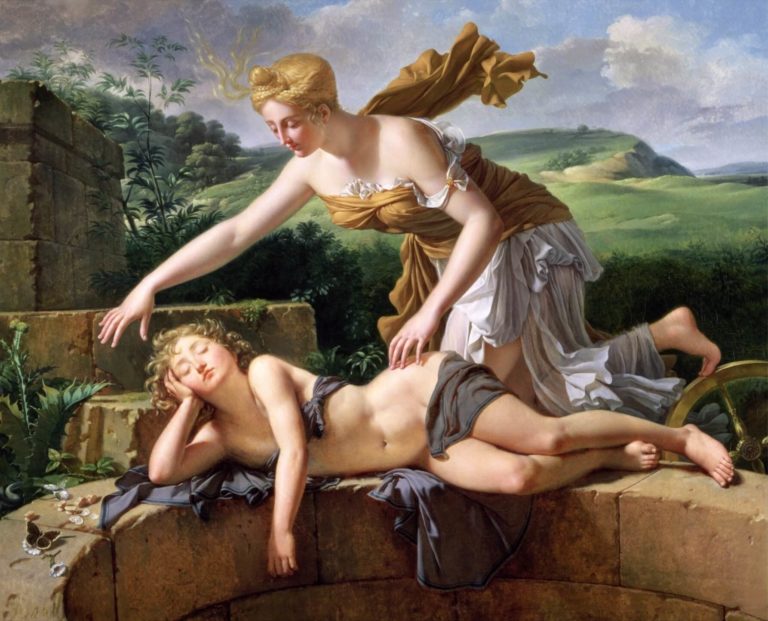 La Fortune et Le Jeune Enfant de Jean de La Fontaine dans Les Fables - Peinture de Pierre Bouillon - L'enfant et la fortune - 1831
