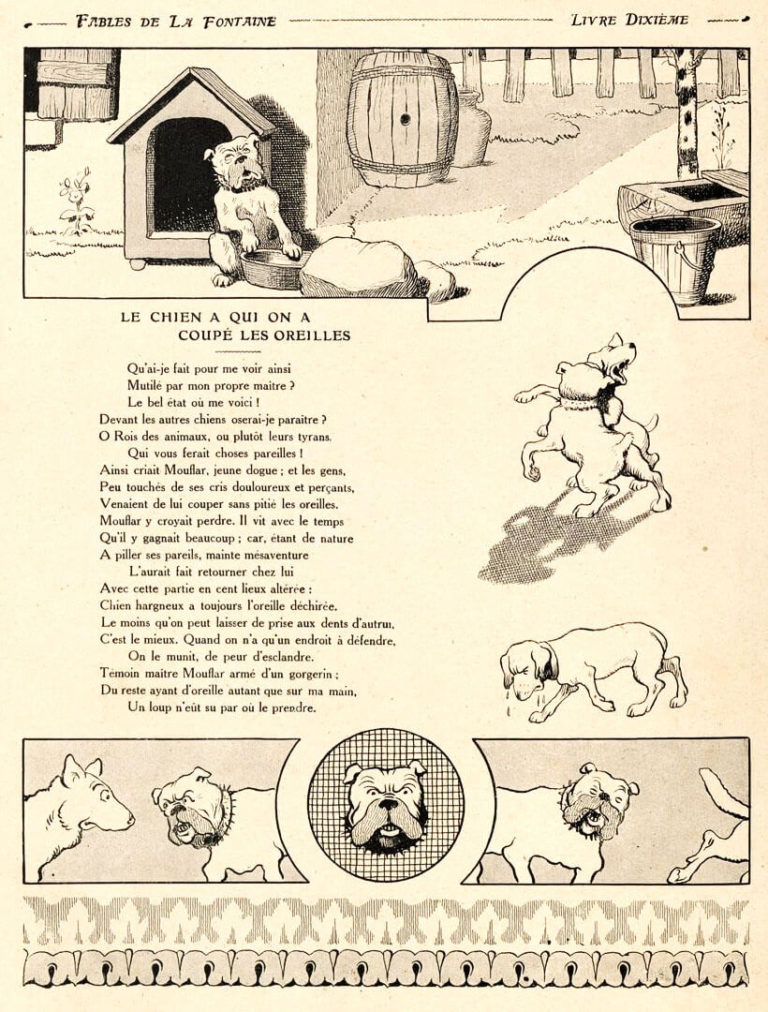 Le Chien à qui On a Coupé Les Oreilles de Jean de La Fontaine dans Les Fables - Illustration de Benjamin Rabier - 1906