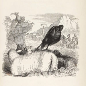 Le Corbeau Voulant Imiter l'Aigle de Jean de La Fontaine dans Les Fables - Illustration de Grandville - 1840