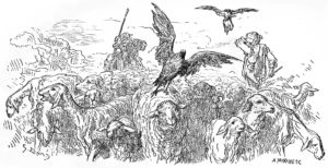 Le Corbeau Voulant Imiter l'Aigle de Jean de La Fontaine dans Les Fables - Illustration de Gustave Doré - 1876
