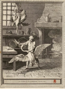 Le Cygne et Le Cuisinier de Jean de La Fontaine dans Les Fables - Gravure par Pierre-Alexandre Aveline d'après un dessin de Jean-Baptiste Oudry - 1759