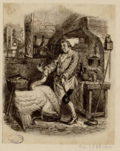 Le Cygne et Le Cuisinier de Jean de La Fontaine dans Les Fables - Illustration de Grandville - Bibliothèque de Nancy - 1840