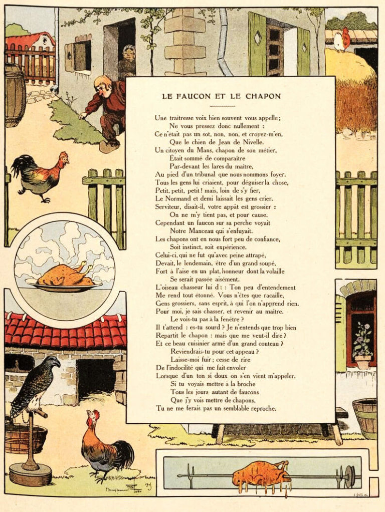 Le Faucon et Le Chapon de Jean de La Fontaine dans Les Fables - Illustration de Benjamin Rabier - 1906