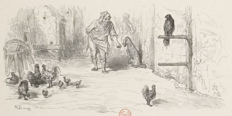 Le Faucon et Le Chapon de Jean de La Fontaine dans Les Fables - Illustration de Gustave Doré - 1876