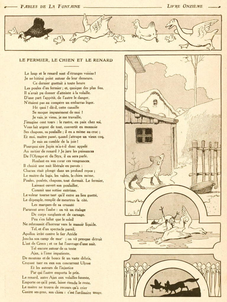 Le Fermier, Le Chien et Le Renard de Jean de La Fontaine dans Les Fables - Illustration de Benjamin Rabier - 1 sur 2 - 1906