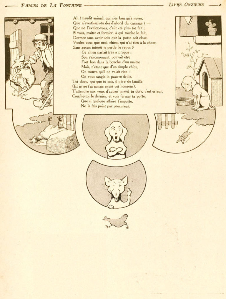 Le Fermier, Le Chien et Le Renard de Jean de La Fontaine dans Les Fables - Illustration de Benjamin Rabier - 2 sur 2 - 1906