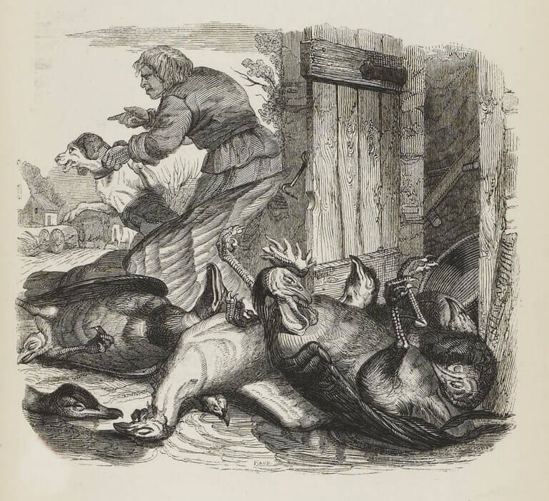 Le Fermier, Le Chien et Le Renard de Jean de La Fontaine dans Les Fables - Illustration de Grandville - 1840