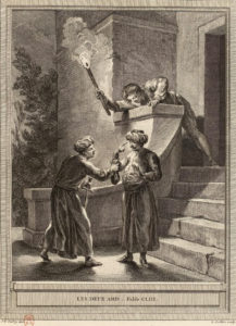 Les Deux Amis de Jean de La Fontaine dans Les Fables - Gravure par Noël Le Mire d'après un dessin de Jean-Baptiste Oudry - 1759
