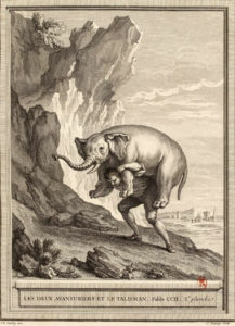 Les Deux Aventuriers et Le Talisman de Jean de La Fontaine dans Les Fables - Gravure par Jean-Charles Baquoy d'après un dessin de Jean-Baptiste Oudry - 1759