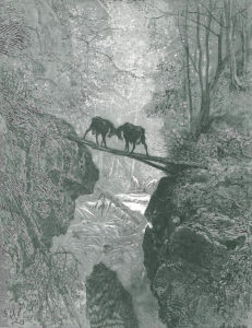 Les Deux Chèvres de Jean de La Fontaine dans Les Fables - Illustration de Gustave Doré - 1876