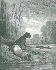 Les Deux Chiens et l'Âne Mort de Jean de La Fontaine dans Les Fables - Illustration de Gustave Doré - 1876