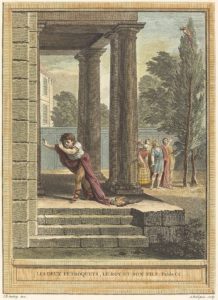 Les Deux Perroquets, Le Roi et Son Fils de Jean de La Fontaine dans Les Fables - Gravure en couleur par Antoine Radigues d'après un dessin de Jean-Baptiste Oudry - 1759